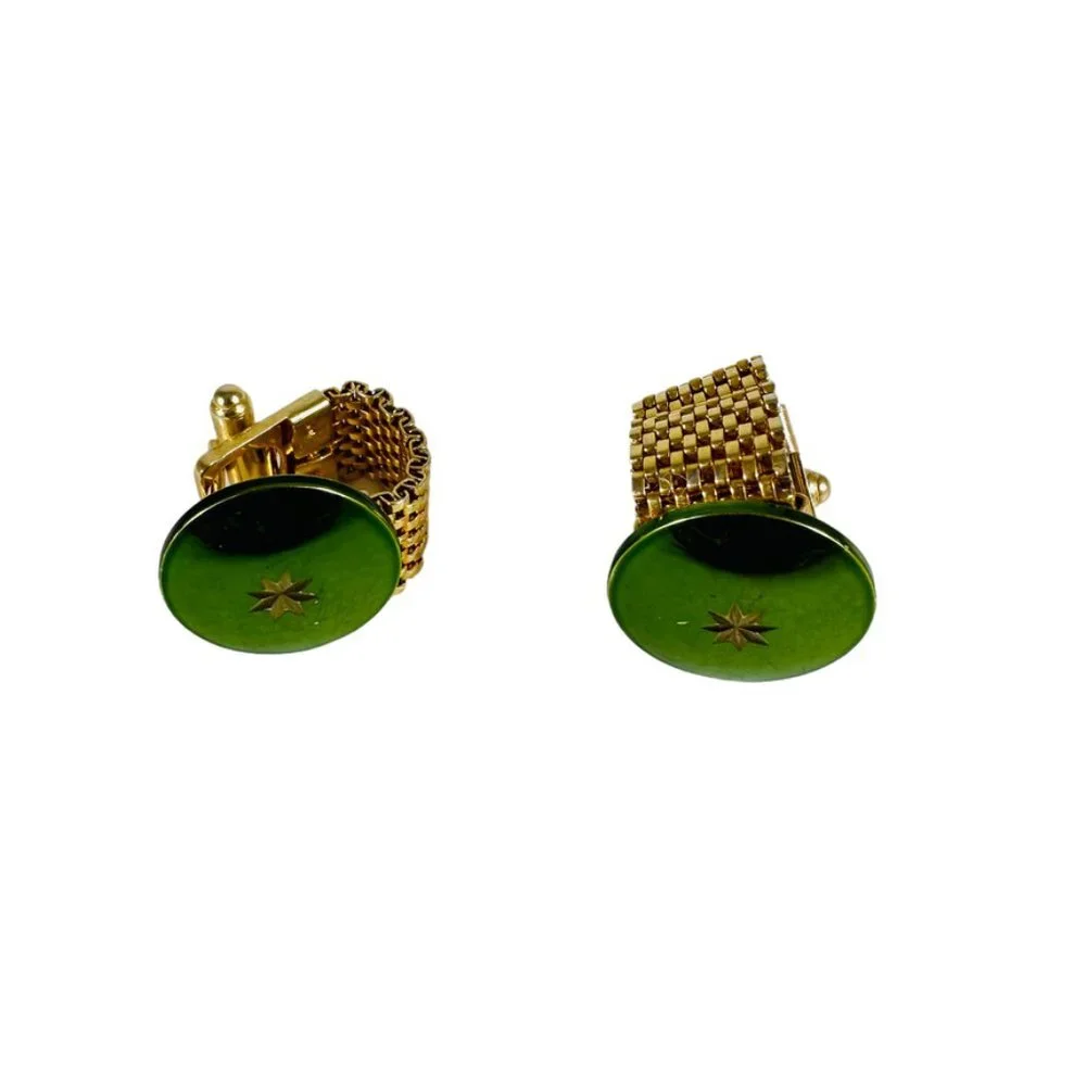 Amazing wrap around Green starburst cuff links 50s 60s atomic RARE